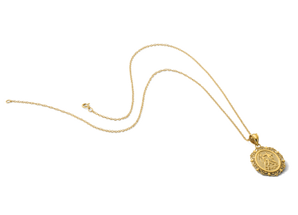 14k Solid Satin Polished Gemini Zodiac Oval Pendant