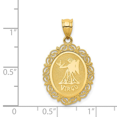 14K Solid Satin Polished Virgo Zodiac Oval Pendant
