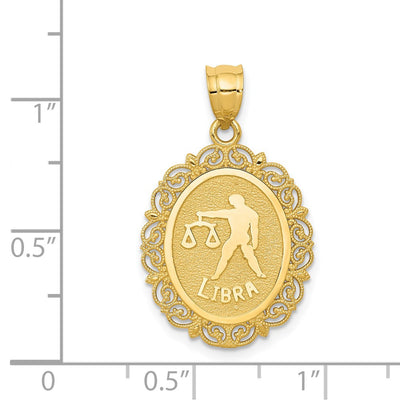 14K Solid Satin Polished Libra Zodiac Oval Pendant