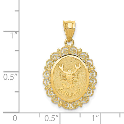 14K Solid Satin Polished Scorpio Zodiac Oval Pendant