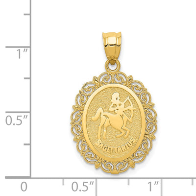 14K Solid Satin Polished Sagittarius Zodiac Oval Pendant