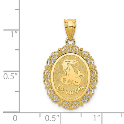 14K Solid Satin Polished Capricorn Zodiac Oval Pendant