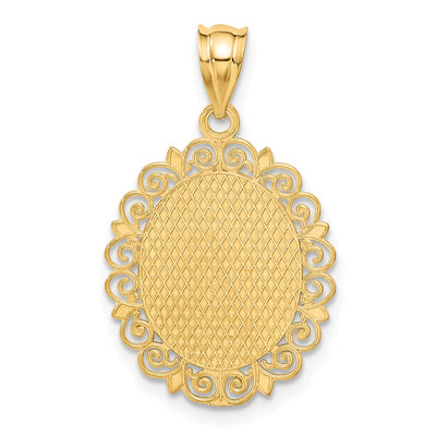 14K Solid Satin Polished Aquarius Zodiac Oval Pendant
