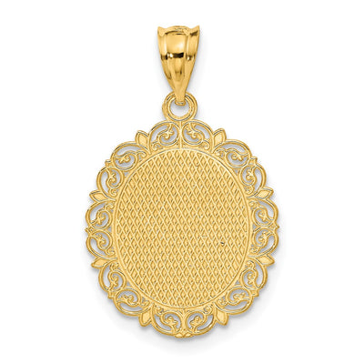 14K Solid Satin Polished Pisces Zodiac Oval Pendant