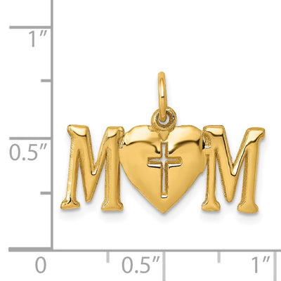 14K Polished MOM with Cross Charm