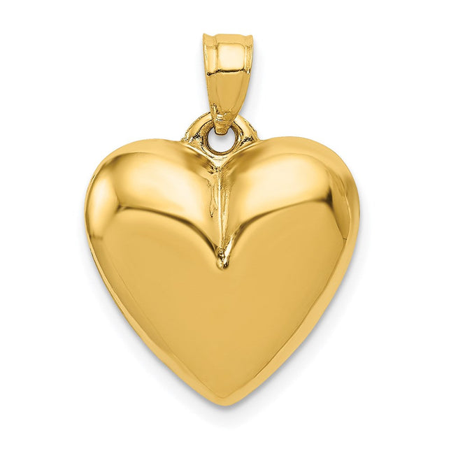 14K Polished 3-D Puffed Heart Pendant, 24 x 16mm