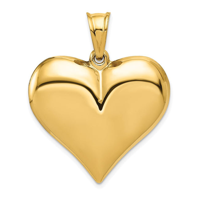 14K Polished 3-D Puffed Heart Pendant, 38 x 31mm