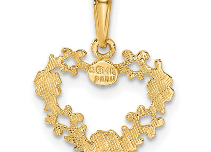 14K Polished Floral Border Heart Pendant (Style C2922)