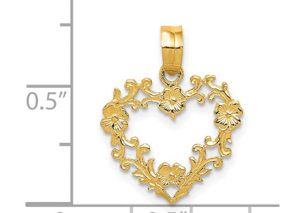 14K Polished Floral Border Heart Pendant (Style C2922)
