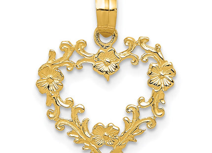 14K Polished Floral Border Heart Pendant (Style C2922)