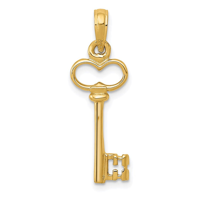 14K Polished 3-D Key Charm, 26 x 8mm