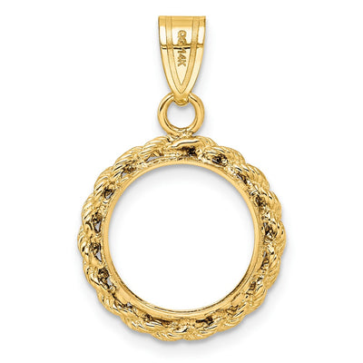 Wideband Distinguished Coin Jewelry 14K Polished Rope Prong Coin Bezel Pendant, 28.65 x 18.75mm