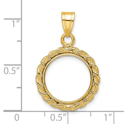Wideband Distinguished Coin Jewelry 14K Polished Rope Prong Coin Bezel Pendant, 28.65 x 18.75mm