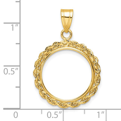 Wideband Distinguished Coin Jewelry 14K Polished Rope Prong Coin Bezel Pendant, 32.1 x 21.1mm