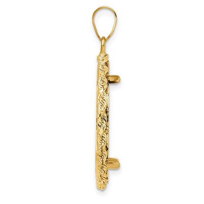 Wideband Distinguished Coin Jewelry 14K Polished Rope Prong Coin Bezel Pendant, 36.75 x 26.35mm