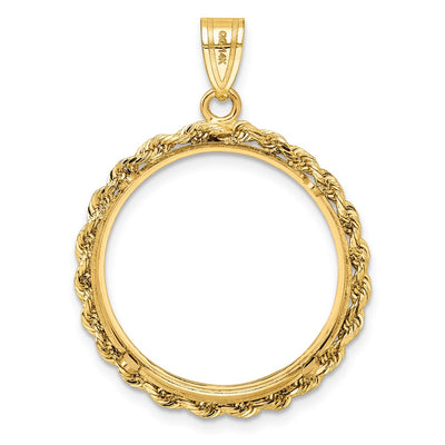 Wideband Distinguished Coin Jewelry 14K Polished Rope Prong Coin Bezel Pendant, 36.75 x 26.35mm