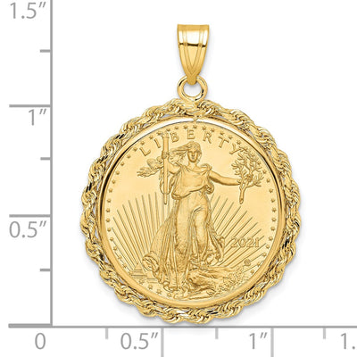 Wideband Distinguished Coin Jewelry 14K Polished Rope Mounted 1/4oz American Eagle Prong Coin Bezel Pendant