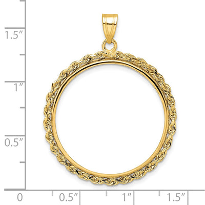 Wideband Distinguished Coin Jewelry 14K Polished Rope Prong Coin Bezel Pendant, 40.75 x 31.75mm