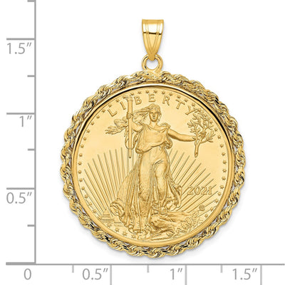 Wideband Distinguished Coin Jewelry 14K Polished Rope Mounted 1/2oz American Eagle Prong Coin Bezel Pendant