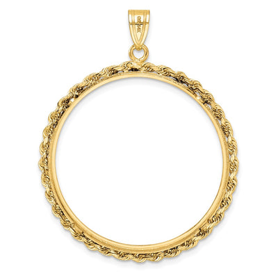 Wideband Distinguished Coin Jewelry 14K Polished Rope Prong Coin Bezel Pendant, 48.6 x 36.5mm