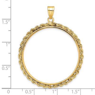 Wideband Distinguished Coin Jewelry 14K Polished Rope Prong Coin Bezel Pendant, 48.6 x 36.5mm