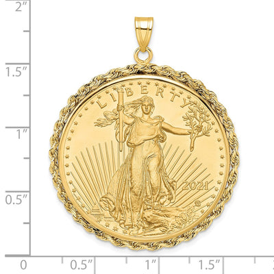 Wideband Distinguished Coin Jewelry 14K Polished Rope Mounted 1oz American Eagle Prong Coin Bezel Pendant