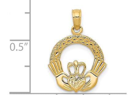 14K gold claddagh charm, further view