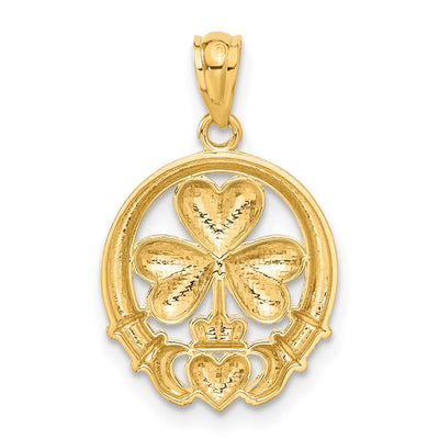 14K Rhodium-plated Shamrock and Claddagh Pendant