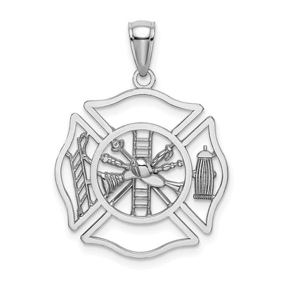 14K White Gold Fireman Shield Charm