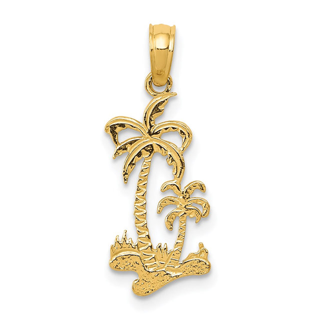 14k Double Palm Trees Pendant, 22.5 x 9mm