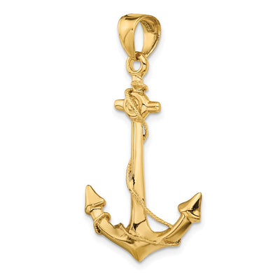 14K 3-D Anchor with Rope Pendant, 39 x 24mm