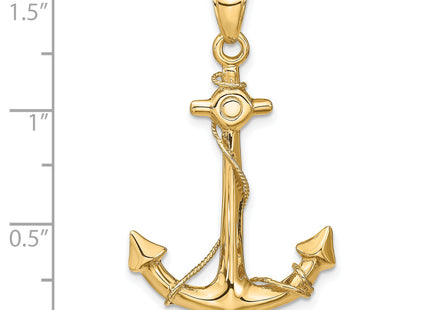 14k 3-D Anchor with Rope Pendant, 39 x 24mm