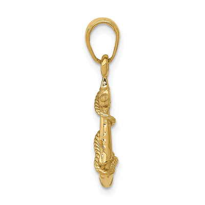 14K 3-D Anchor with Rope Pendant, 22 x 11mm
