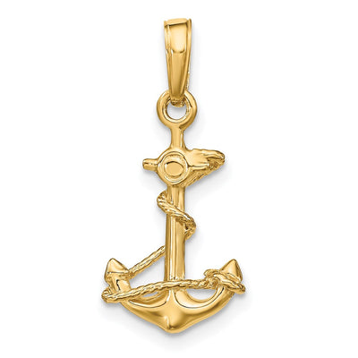 14K 3-D Anchor with Rope Pendant, 22 x 11mm