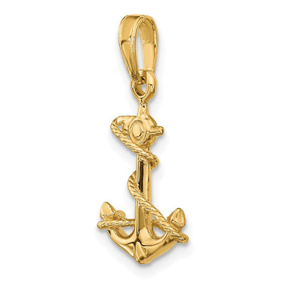 14K 3-D Anchor with Rope Pendant, 22 x 11mm