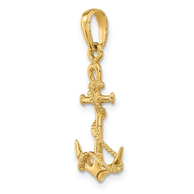 14K 3-D Anchor w/Shackle and Entwined Rope Pendant