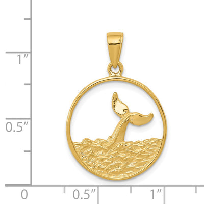 14K Whale Tail in Circle with Waves Pendant