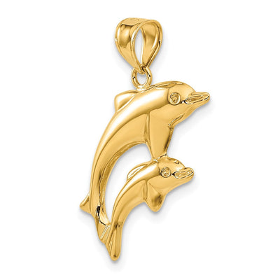 14K Dolphin Pair Pendant, 24 x 18mm