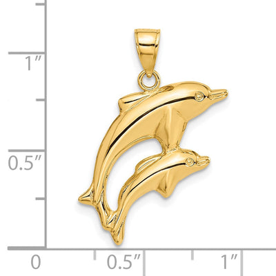14K Dolphin Pair Pendant, 24 x 18mm