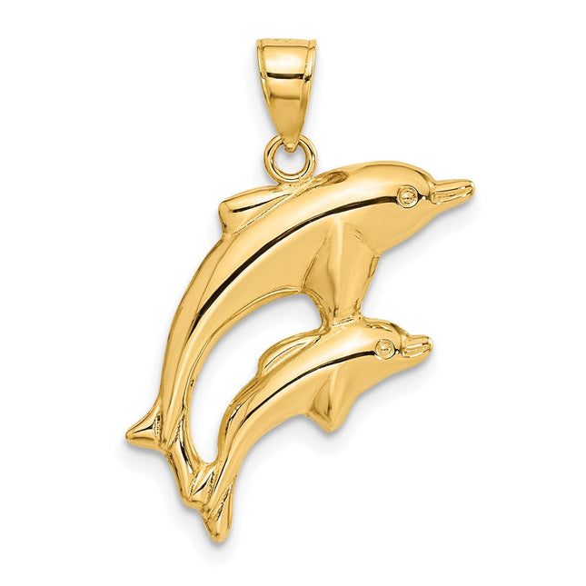 14k Dolphin Pair Pendant, 24 x 18mm