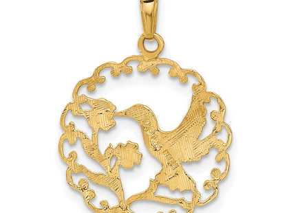 14k Hummingbird in Round Frame Pendant (Style C3478)