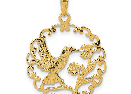 14k Hummingbird in Round Frame Pendant (Style C3478)