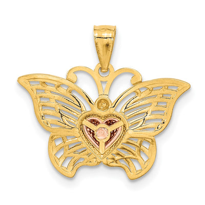 14K Two-tone w/White Rhodium Butterflyw/Heart Pendant