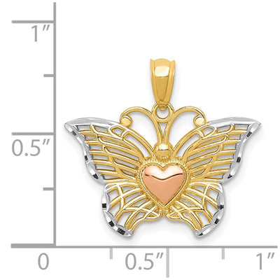 14K Two-tone w/White Rhodium Butterflyw/Heart Pendant