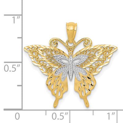 14K w/Rhodium Fancy Butterfly Pendant