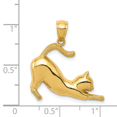 14K Stretching Cat Pendant