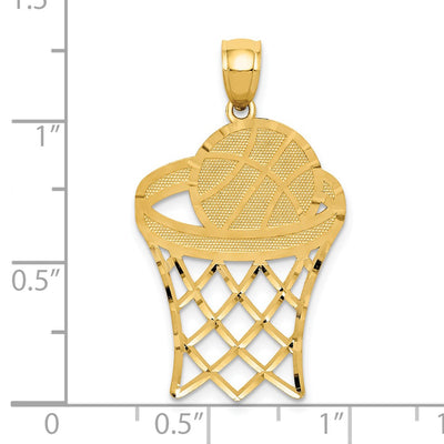 14K Basketball in Hoop Diamond Cut Pendant