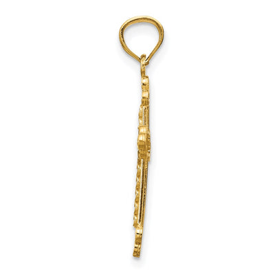 14K w/Rhodium Budded Cross Pendant, 28 x 16mm