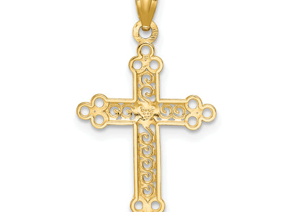 14K w/Rhodium Budded Cross Pendant, 28 x 16mm