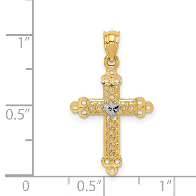 14K w/Rhodium Budded Cross Pendant, 28 x 16mm